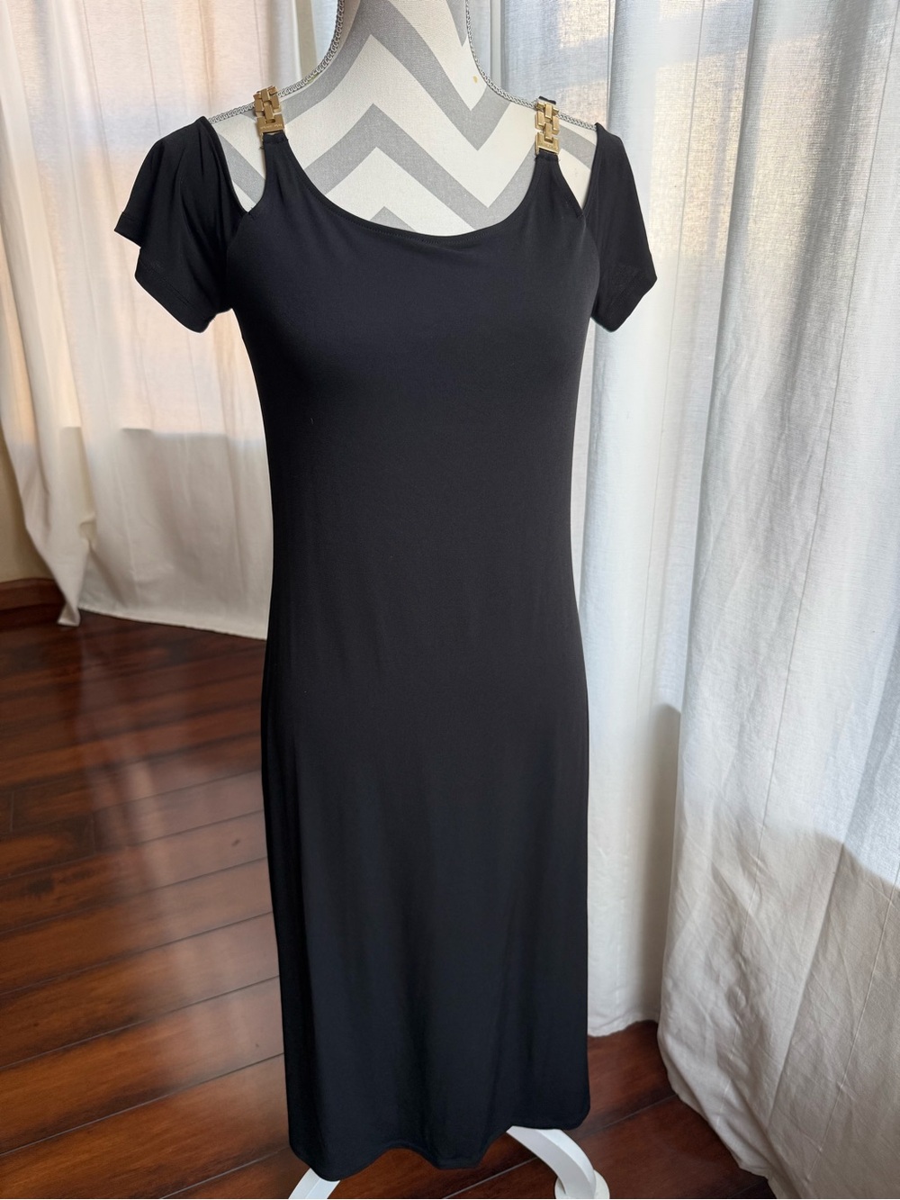 Michael Kors Black Cold-Shoulder Midi Dress